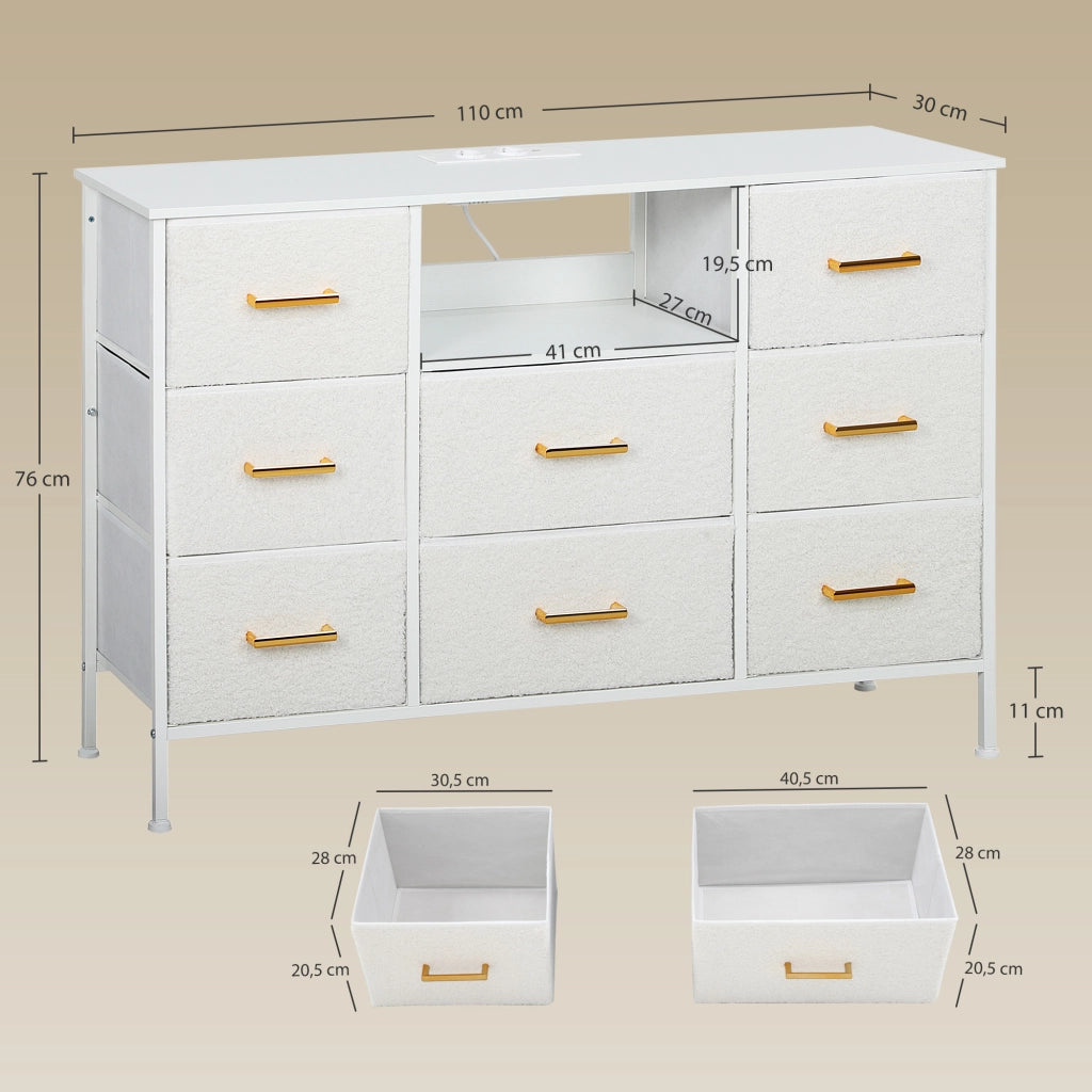 Cassettiera 8 cassetti in tessuto boucl¨¦ ¨C Xylo ¨C struttura in metallo 110x30x76cm crema