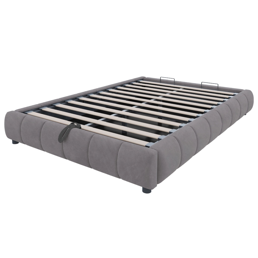 OKWISH Letto Contenitore 140×200 cm, Letto Matrimoniale con LED Bianca, Sollevamento Idraulico e Vano Contenitore, senza Materasso, Grigio