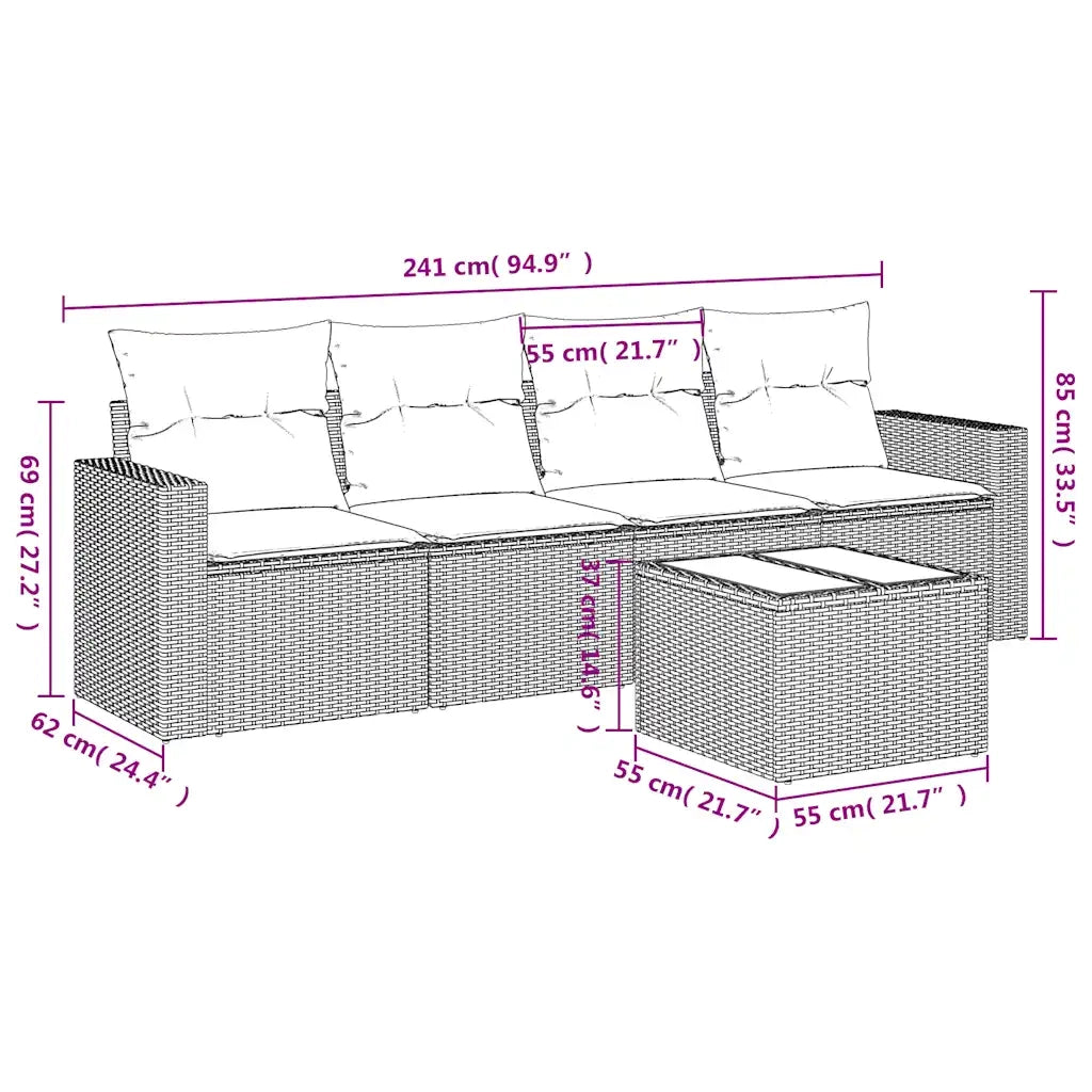 Set Divano da Giardino 5 pz con Cuscini Marrone in Polyrattan