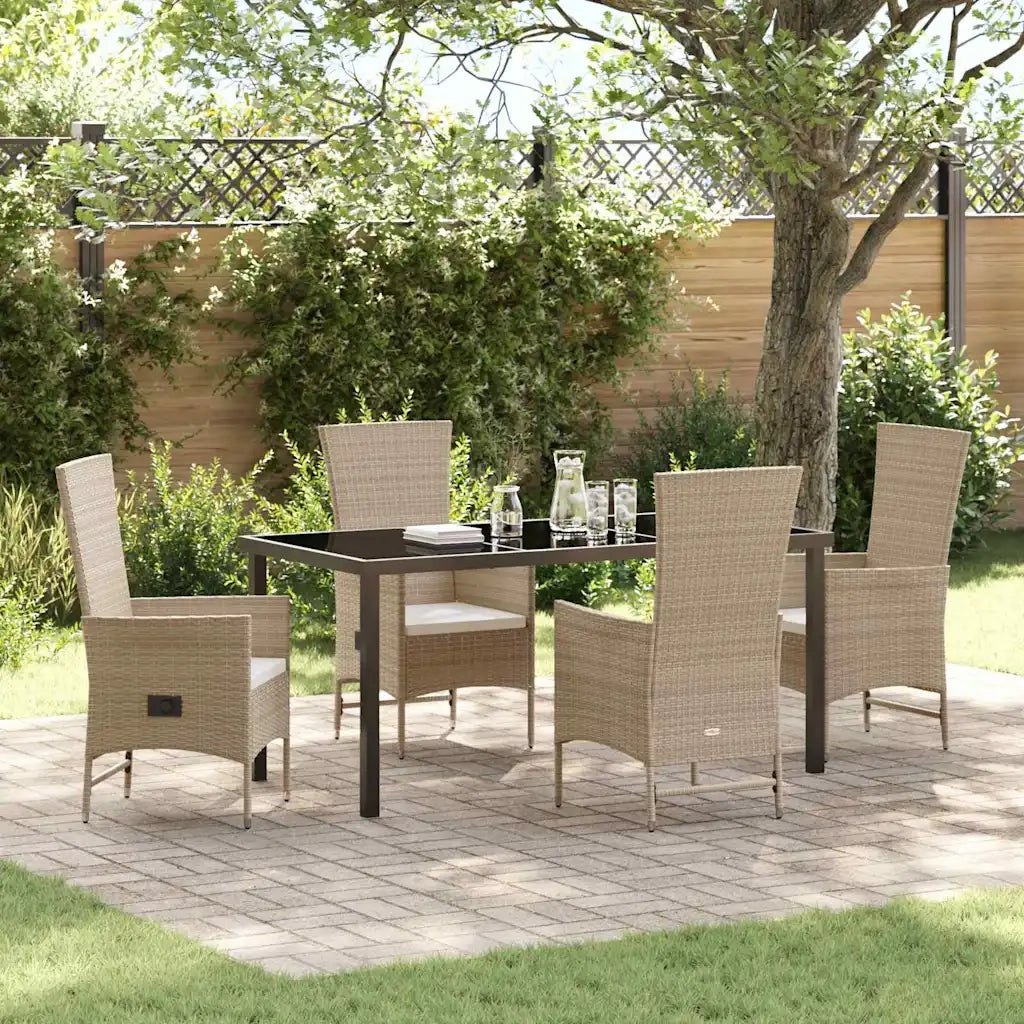Set da Pranzo per Giardino con cuscino 5 pcs Beige polyrattan 3379467