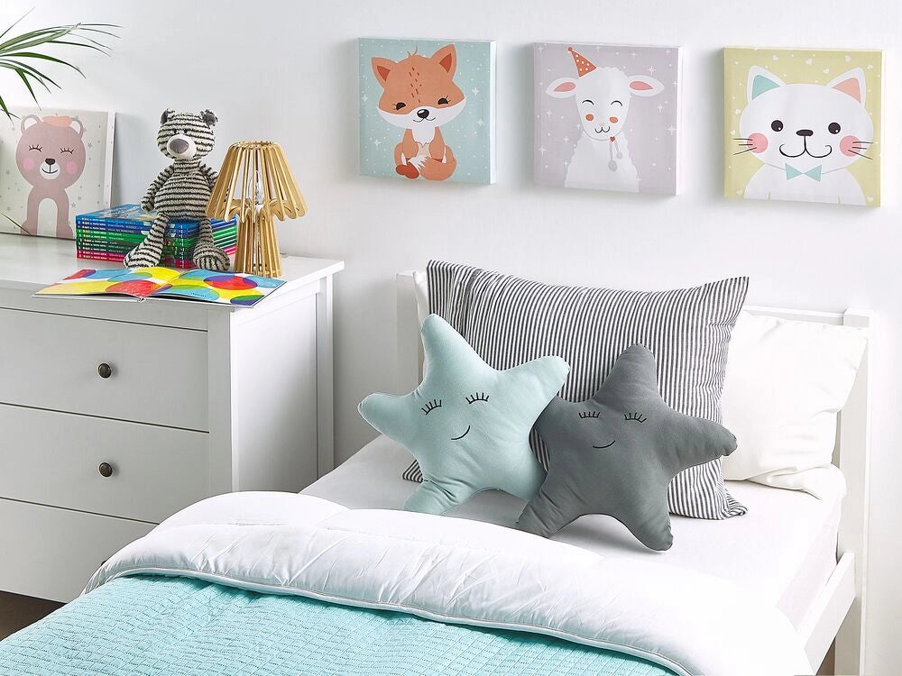 Set di 2 cuscini per bambini in tessuto grigio a forma di stella con imbottitura morbida per bambini