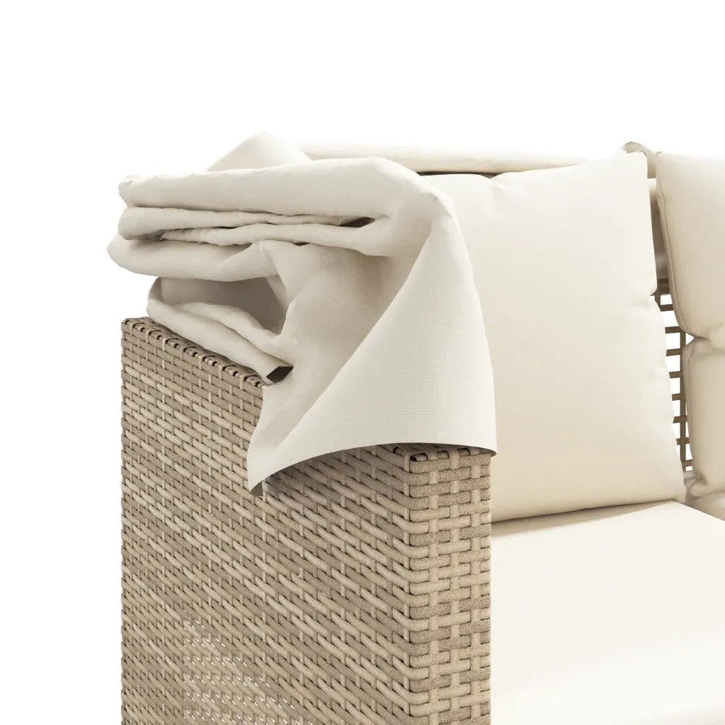 Divano Giardino 3 Posti-Sofa da Giardino-Divanetto da esterno Baldacchino e Sgabelli Beige Polyrattan
