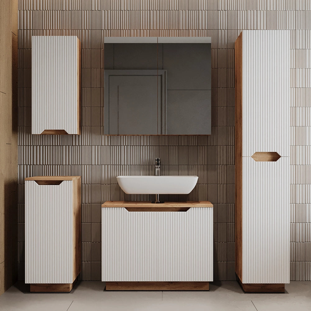 Vicco Set di mobili da bagno Rovere/bianco a strisce 4 parti