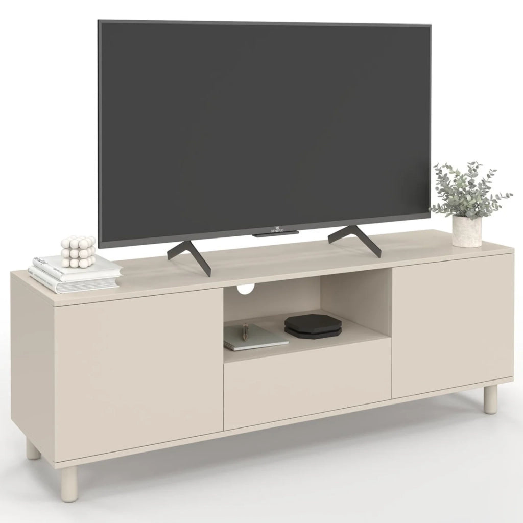 IDMarket - Porta TV BERTILLE 140 cm con 3 ante in legno beige