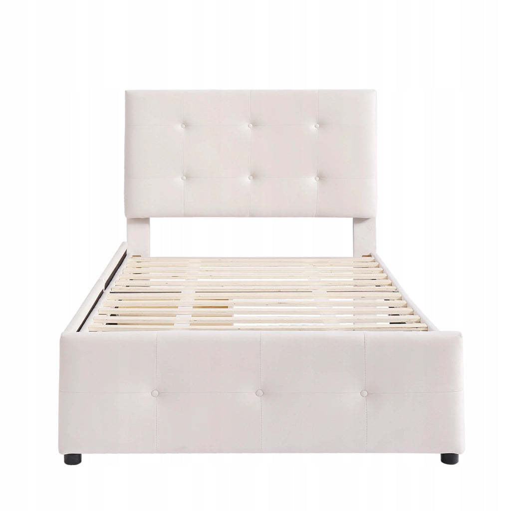 Letto 90x200 cm - Xylo - Testiera imbottita 2 cassetti velluto beige
