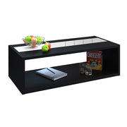 Tavolino basso DANN nero con fascia bianca lucida - 116 x 51 x 34 cm