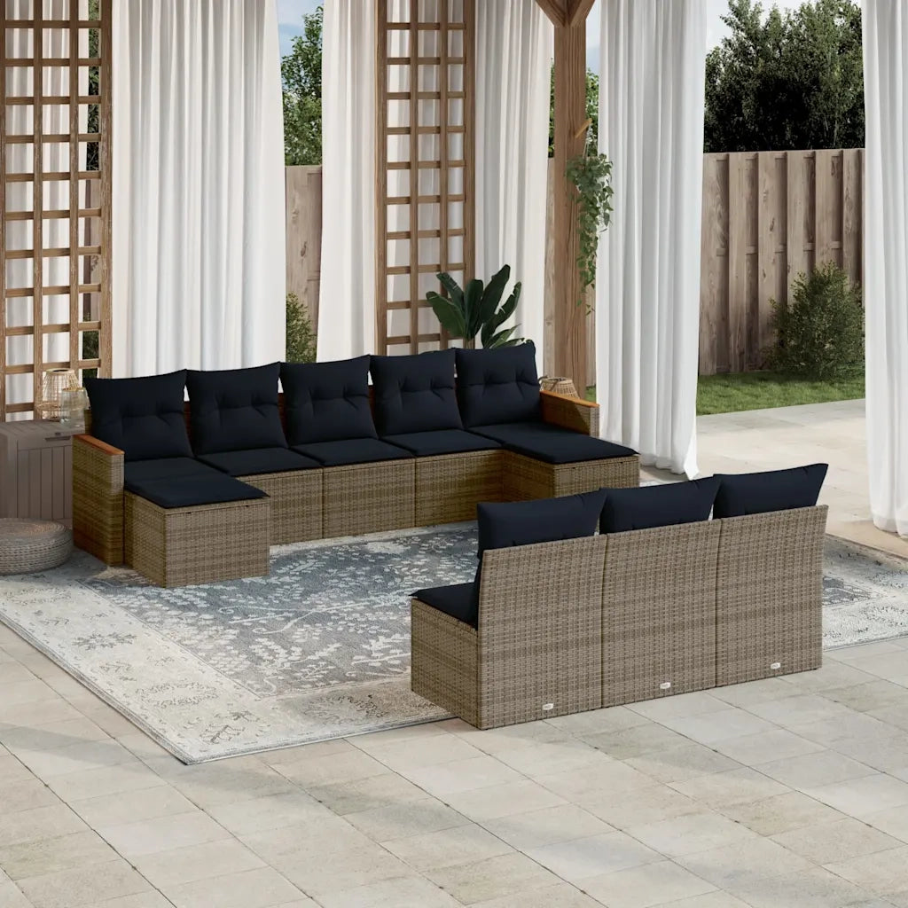 Set Divani da Giardino 10 pz con Cuscini Grigio in Polyrattan 3226390