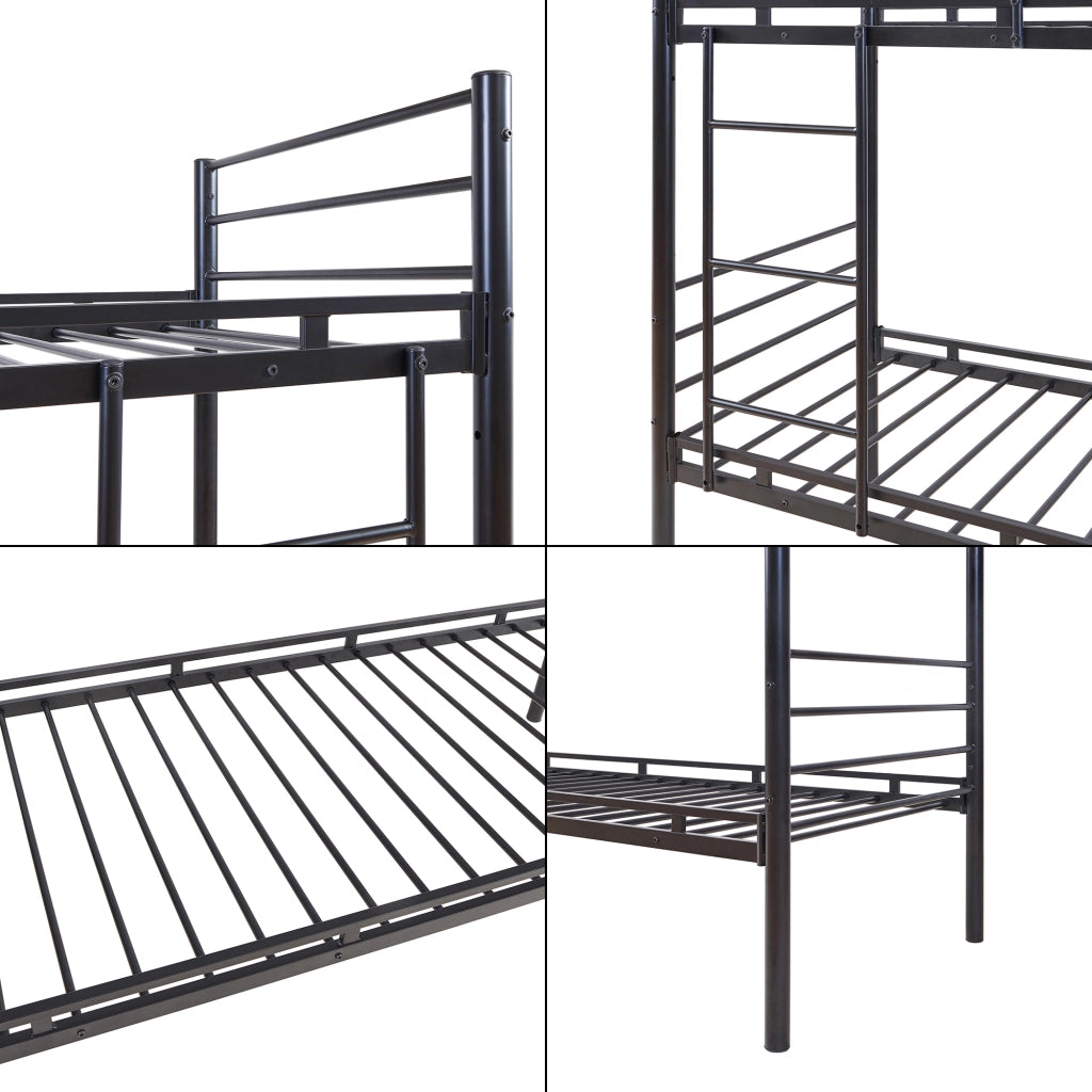 Letto a Castello Bevapis con Scala e Barriera Anticaduta a 2 Posti 90x200 cm - Nero [en.casa]
