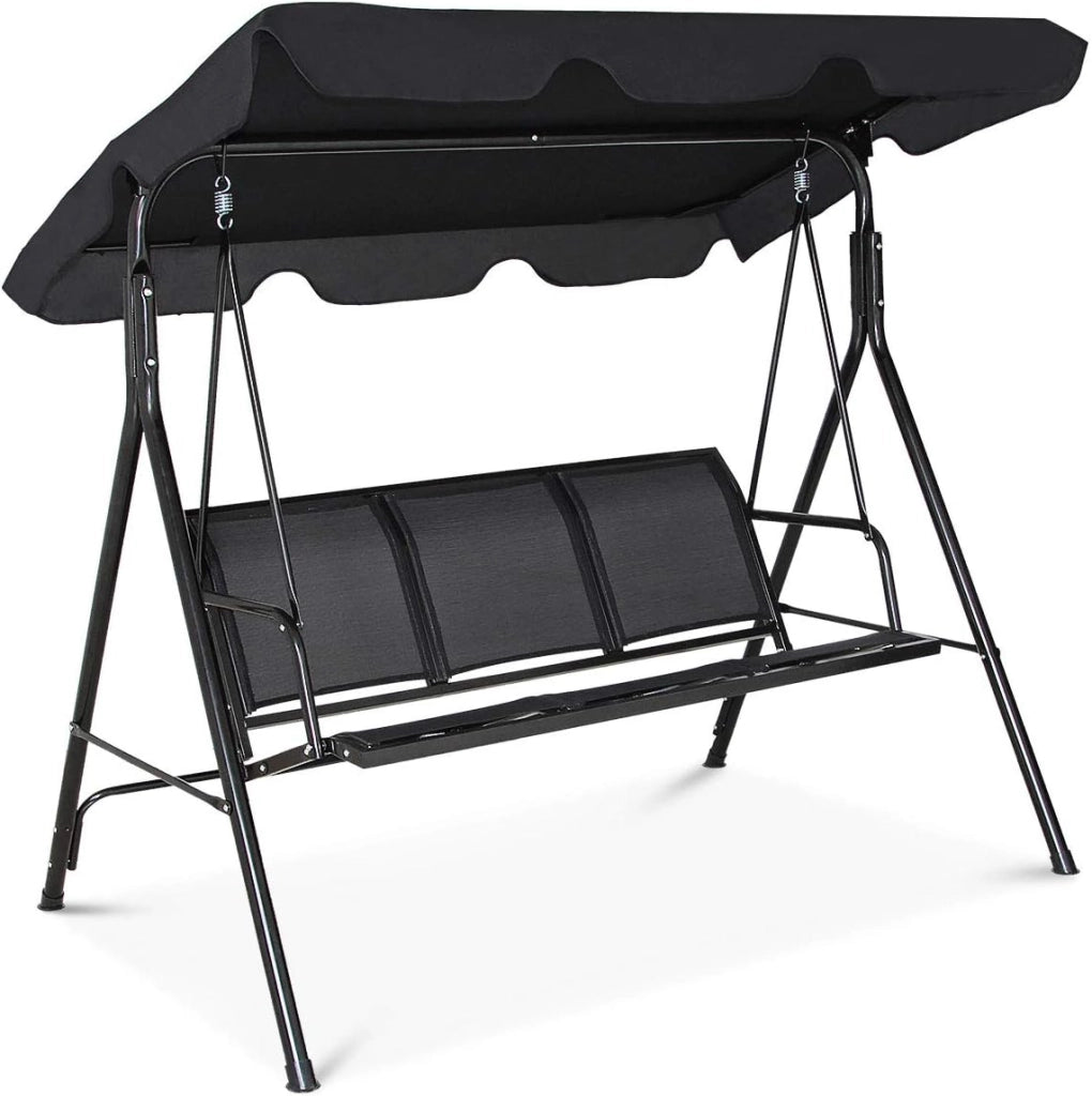 Dondolo da Giardino, a 3 Posti, Tetto di Ricambiabile, Telaio in Metallo e Texteline, con Copertura Anti-UV e Anti-Acqua, Arredo per Esterno, 173x119x152 cm, 2 Colori (1)