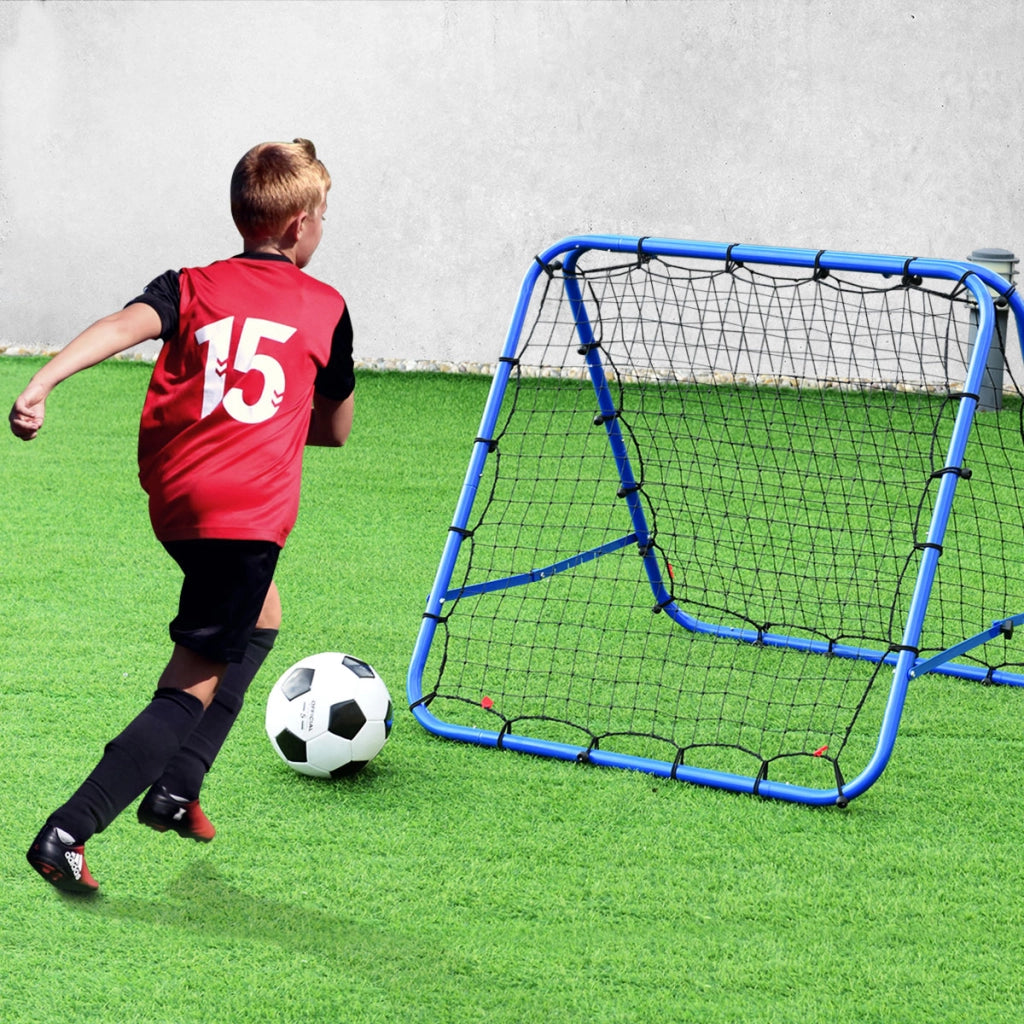 Rete di rimbalzo per calcio pieghevole con angoli regolabili, Rete di rimbalzo per calcio con picchetto u interno esterno Blu