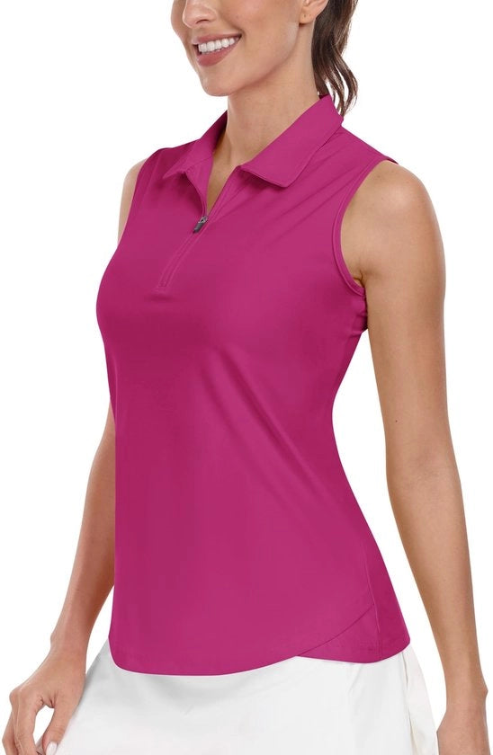 Polo Shirt Donna Senza Maniche - Ademabile - Secche Rapidamente - Tank Top - Chiusura a Ritaglio - Sportivo - Elegante XL