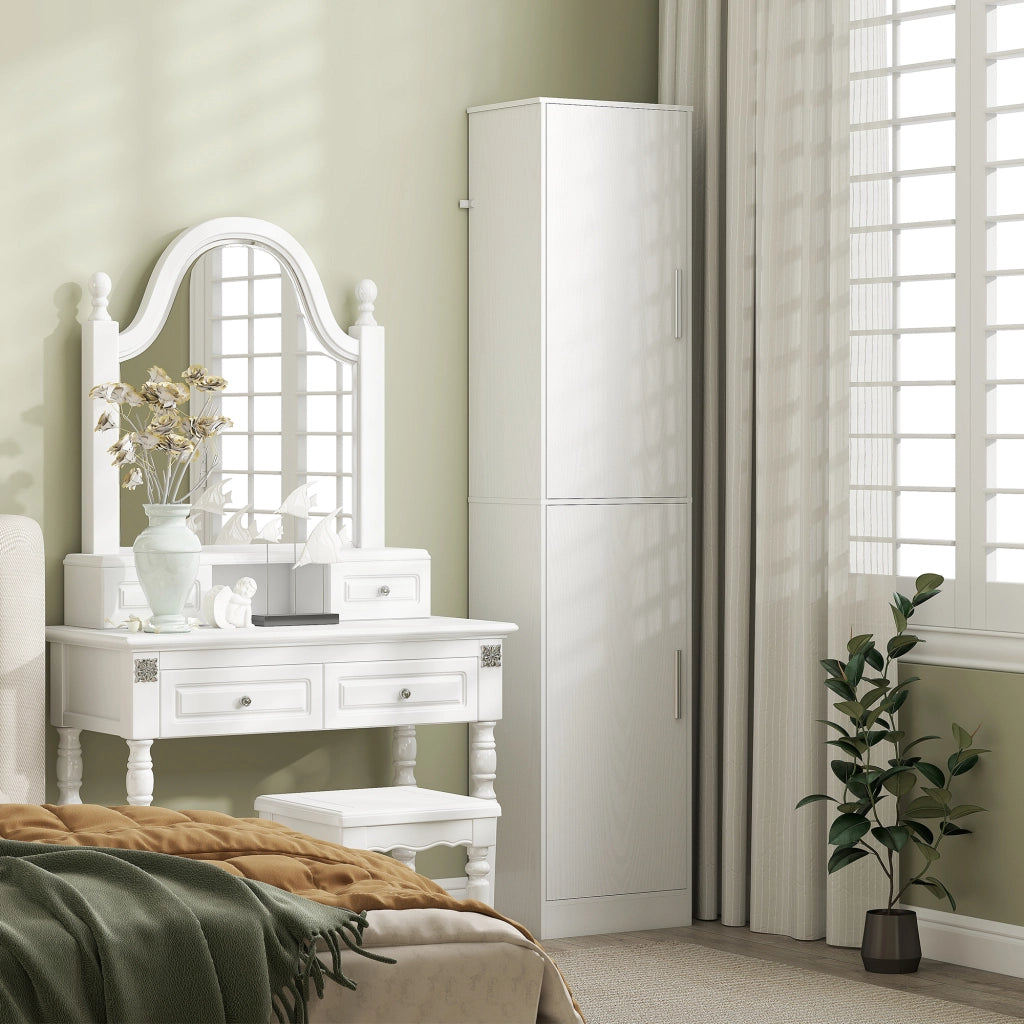 Mobile da Bagno a Colonna 40x35x180 cm con 2 Armadietti in Legno Bianco