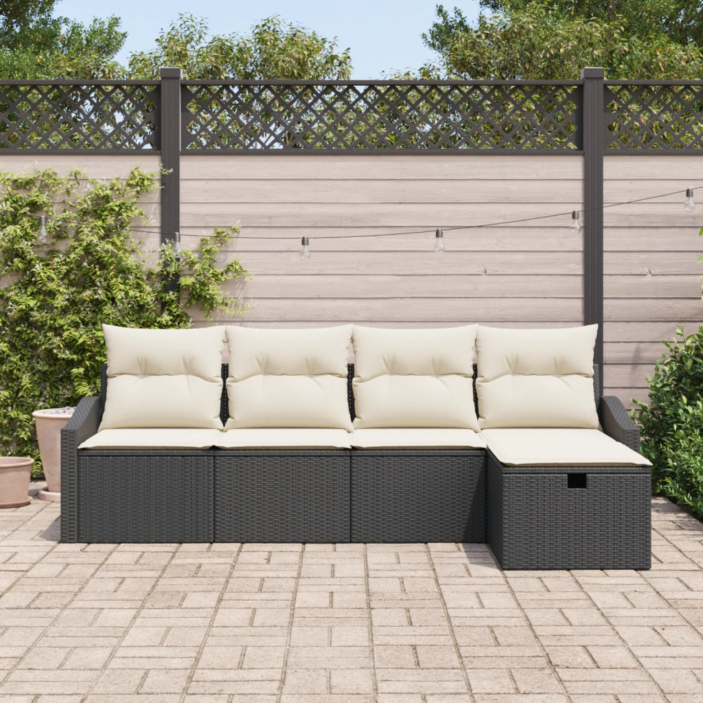 Set di divani da giardino 5 pezzi con cuscini Nero Polyrattan
