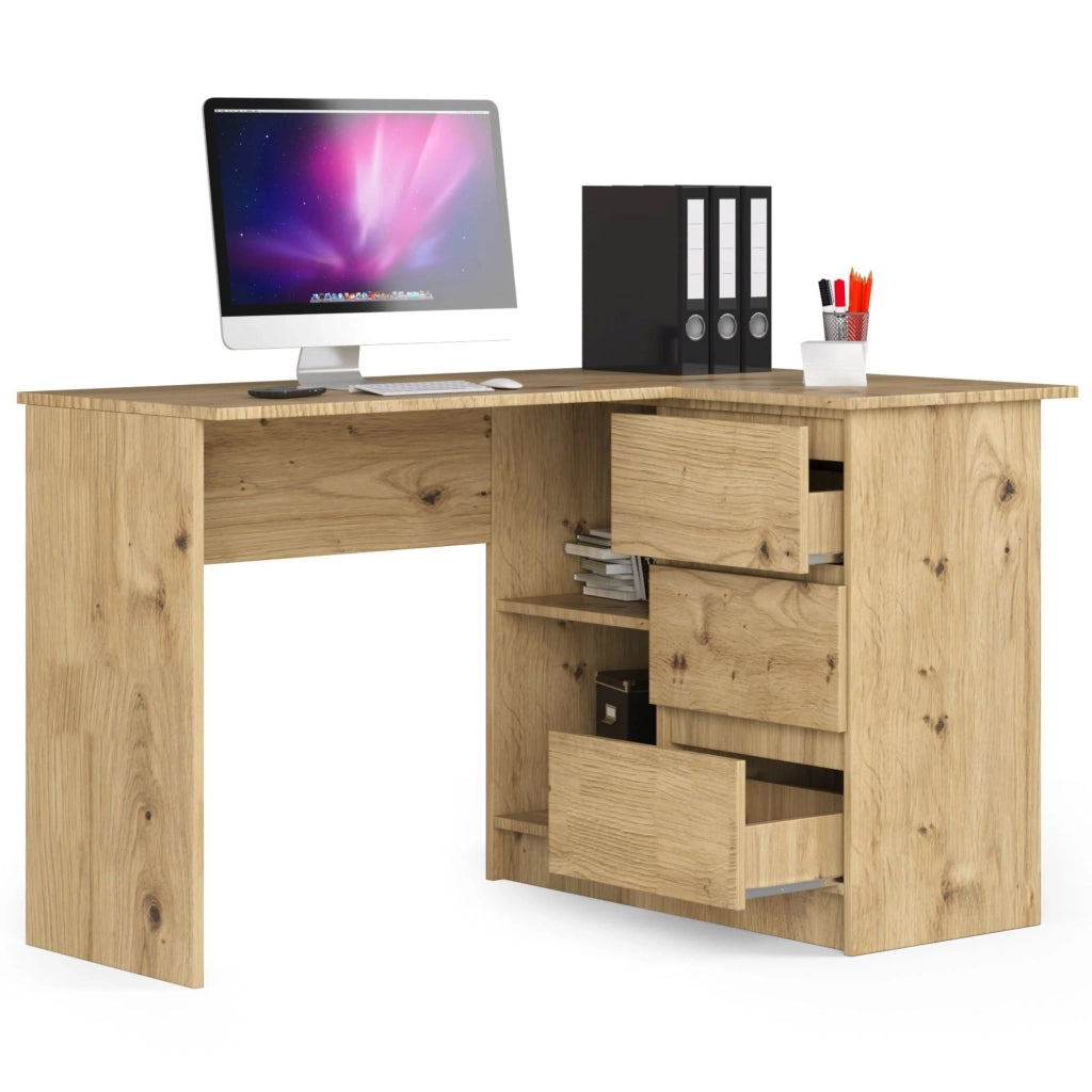 Scrivania angolare AKORD B16 Quercia Artisan 124 cm 3 cassetti 124x85x77 cm Modello a destra