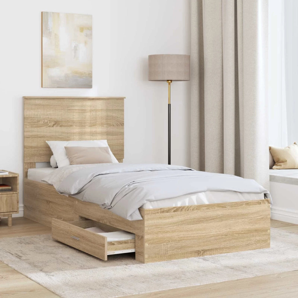 Struttura del letto Rovere Sonoma 90 x 190 cm Legno multistrato