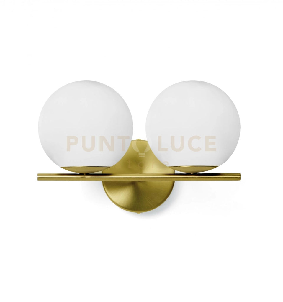 JUGEN APPLIQUE DA PARETE 2 LUCI ORO SPAZZOLATO ATTACCO E27 SFERA BIANCO OPACO