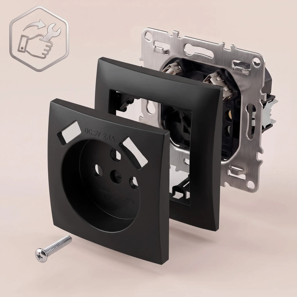 Presa Singola Con Messa A Terra + 2x Usb-a Oste Jnh003-g Black