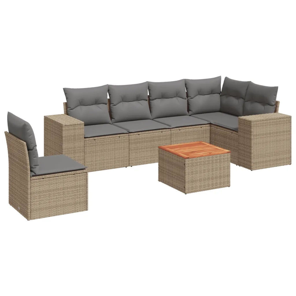 Set Divani da Giardino 7 pz con Cuscini Beige in Polyrattancod mxl 90008