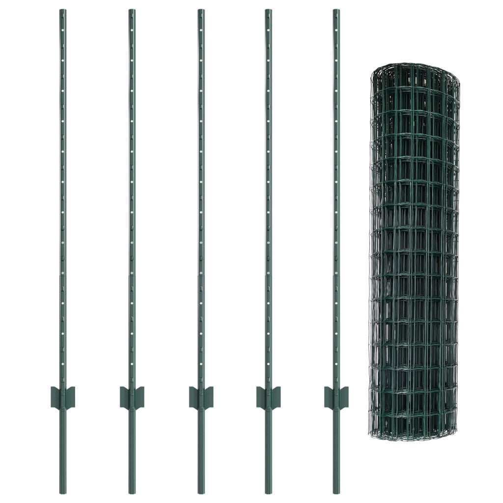 Recinzione Euro con 5 Pali U Verde 1.2x10 m Acciaio