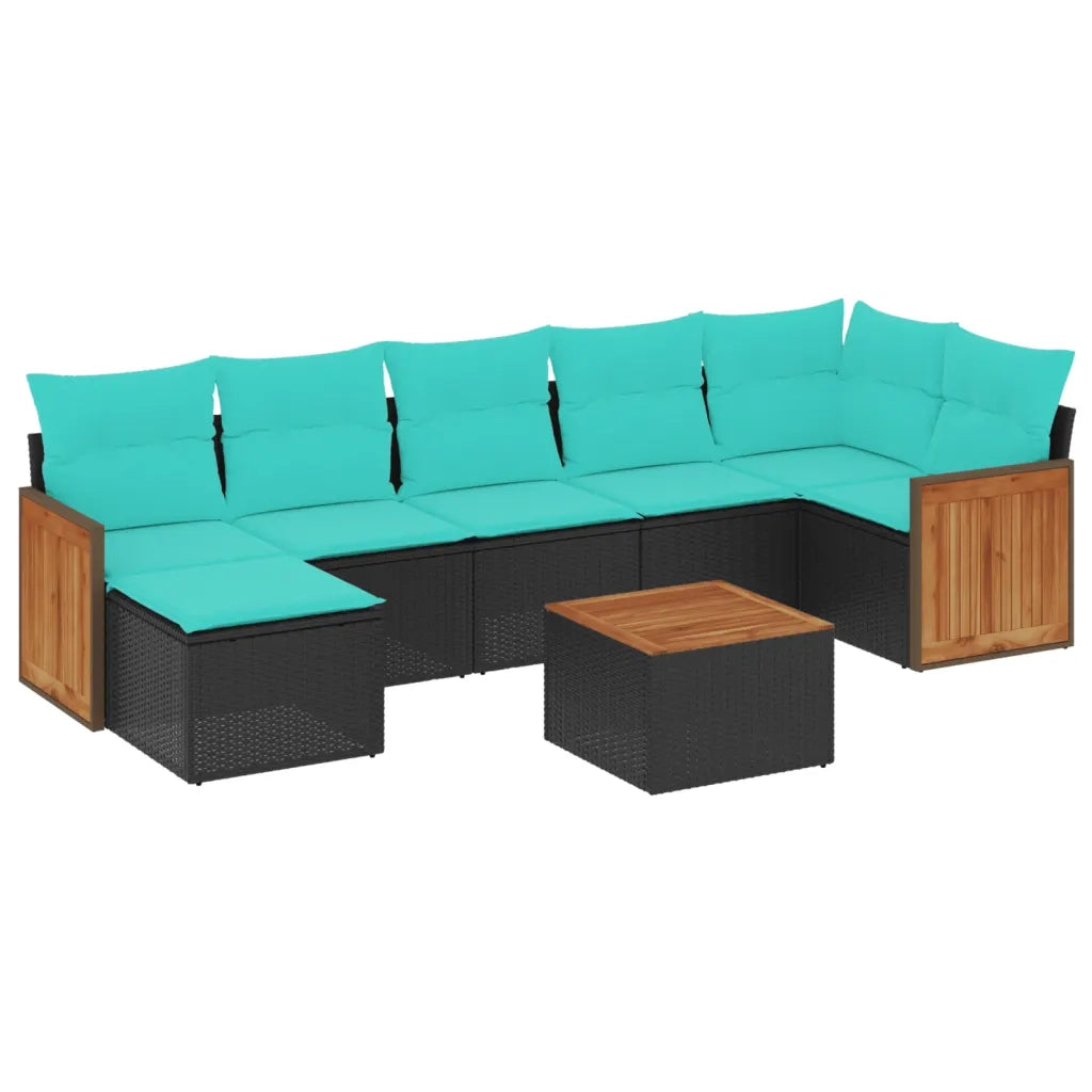 Set Divani da Giardino 8 pz con Cuscini Nero in Polyrattan 3227877
