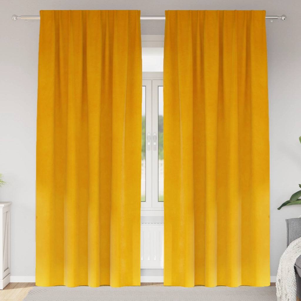 Tende oscuranti  con nastro superiore 2 pezzi Giallo senape Velluto
