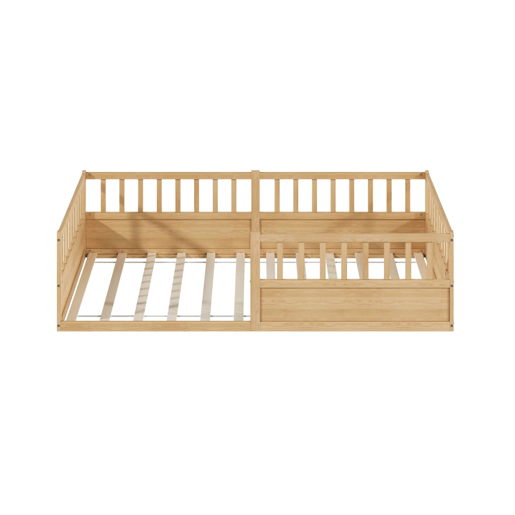 Letto per bambini, 140 x 200 cm, struttura in legno massello, sponde di sicurezza, colore naturale