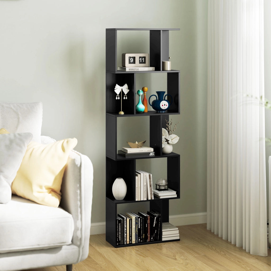 Libreria in Legno 5 Ripiani Design Moderno ¨C zephmum ¨C Nero 60x24x184.5 cm