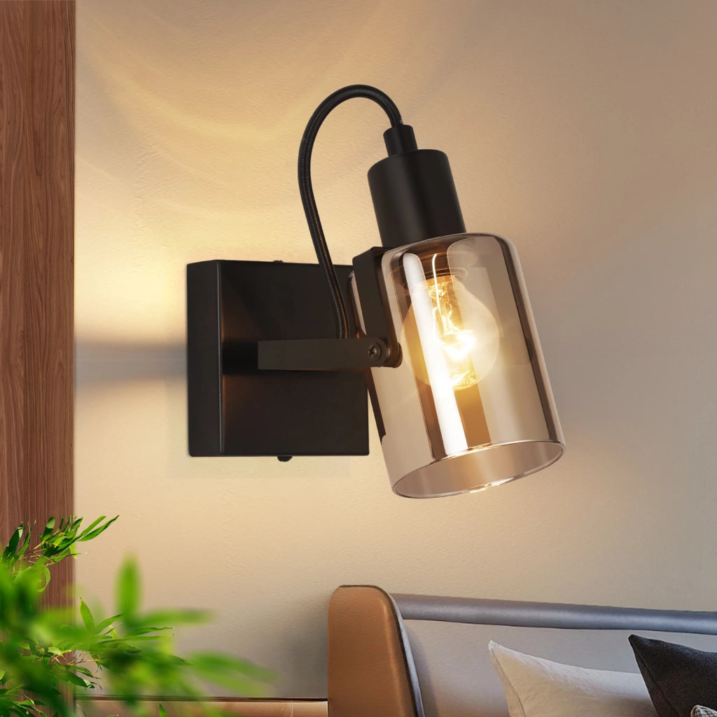 ZMH Faretto da soffitto 1 fiamma vetro grigio fumé retrò E14 per camera letto corridoio