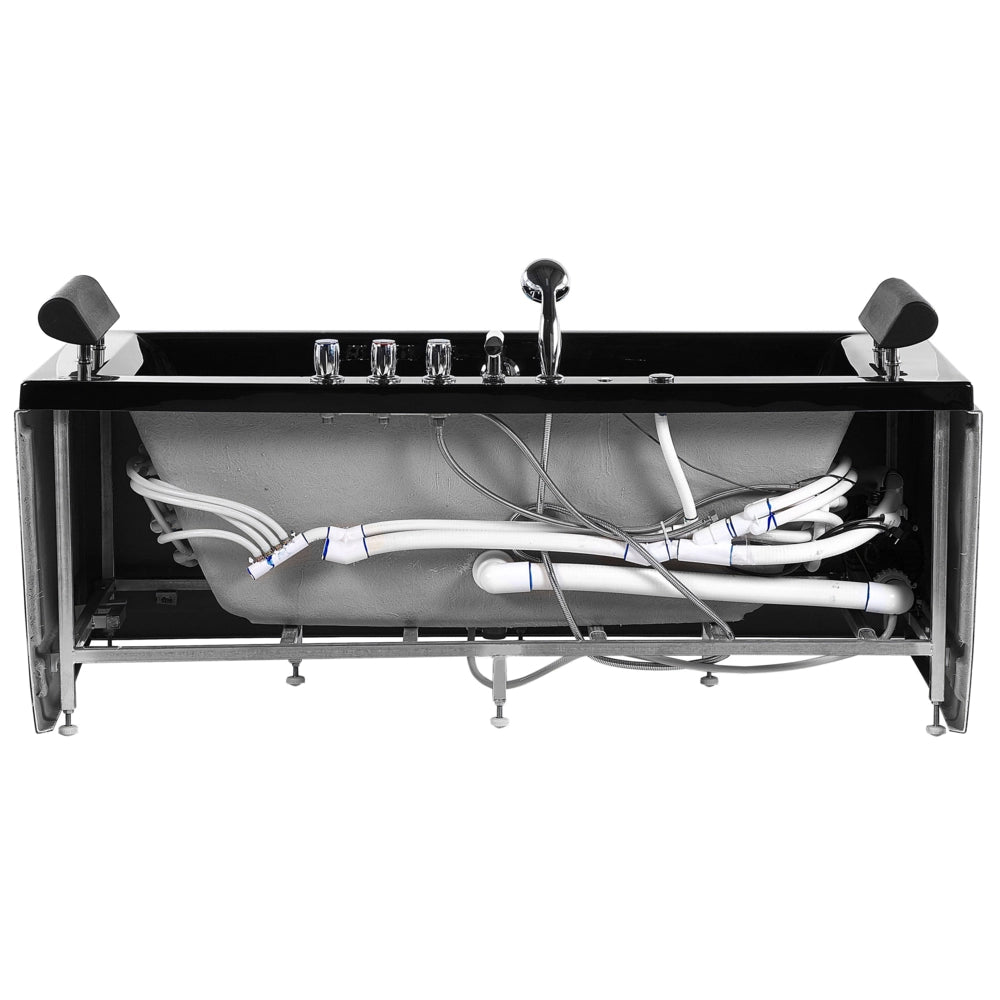 Vasca Idromassaggio Nero Sanitario Acrilico Imbottito Poggiatesta LED 172 x 83 cm
