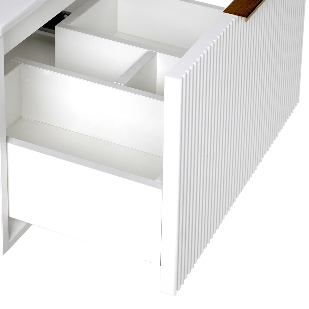 Mobiletto a muro con lavabo in legno massiccio Bianco con maniglia dorata per il bagno 80 cm stile moderno