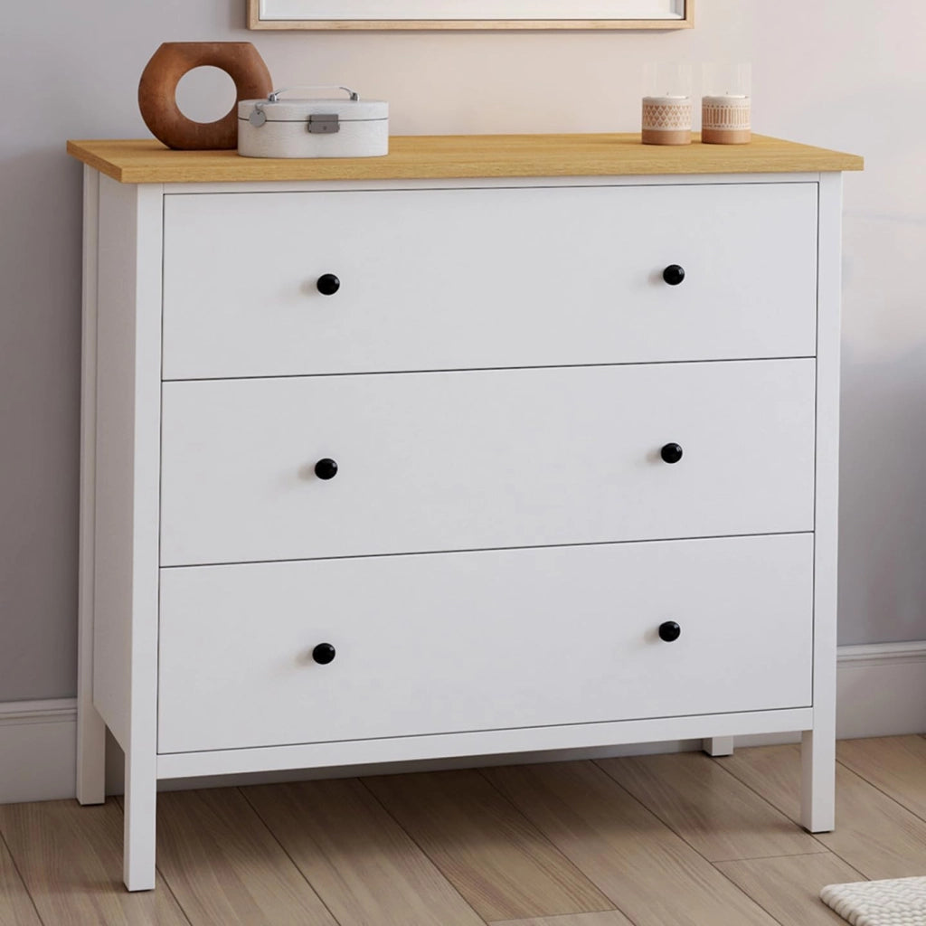 ACHILLE Cassettone a 3 cassetti 80 cm piano in legno bianco