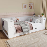 DESMIU Letto bambino daybed 90 × 200 cm con cassetto, contenitore, comodino, senza materasso, bianco