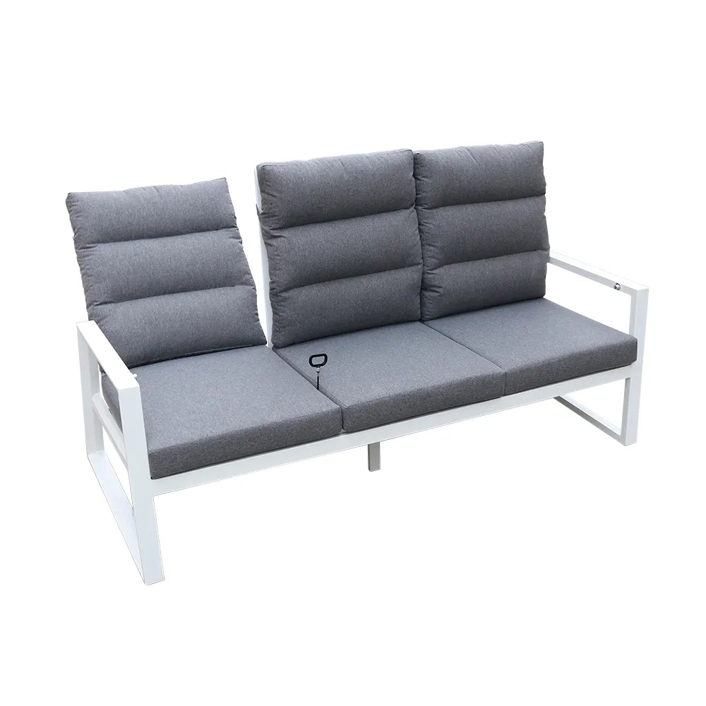 Tempo Style - Salottino Lounge in alluminio MIKONOS PLUS bianco/grigio | Lounge da giardino con divano, tavolo, 2 poltrone e cuscini | Set di mobili da giardino in metallo da 5 persone