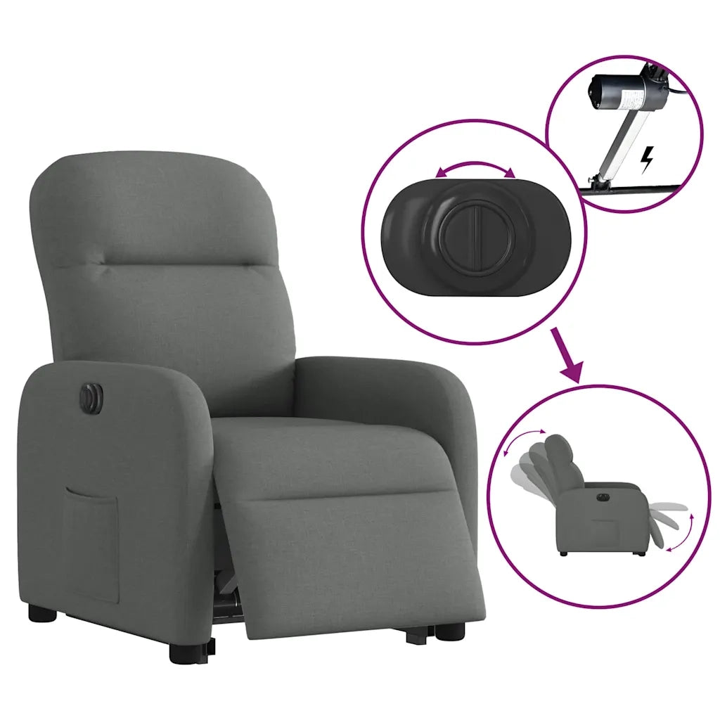 vidaXL Poltrona Alzapersona Reclinabile Elettrica Grigio Scuro Tessuto