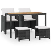 Set di mobili da giardino mobili da esterno set di mobili impilabili da 5 pezzi in rattan e legno di acacia nera 02_0018330
