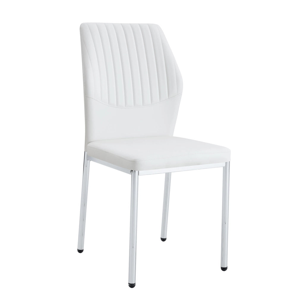 Set di 4 sedie da pranzo moderne in PU bianco e metallo argento; schienale alto 93 cm