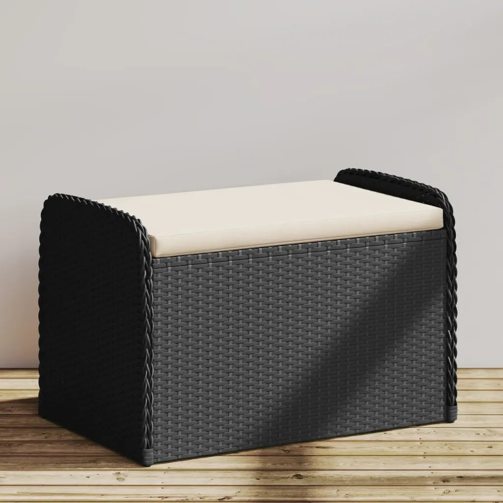 Cassapanca con Cuscino-Baule-Panca con ContenitoreNera 80x51x52 cm in Polyrattan