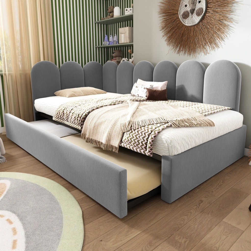 Letto daybed con letto estraibile 90x200 cm, velluto grigio, senza materasso