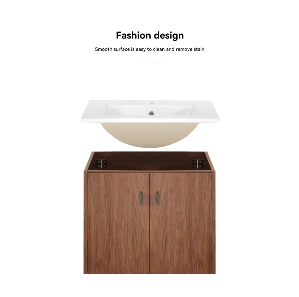 Mobile da bagno 60 cm in legno rosso-bruno con 2 ante soft-close