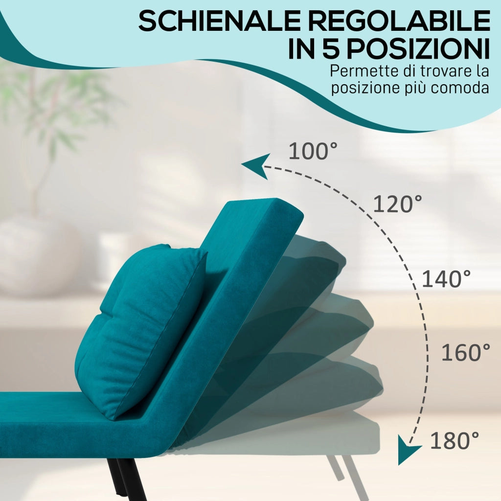 Poltrona Letto Singolo Reclinabile con Cuscino Sfoderabile in Tessuto Effetto Lino Blu Scuro