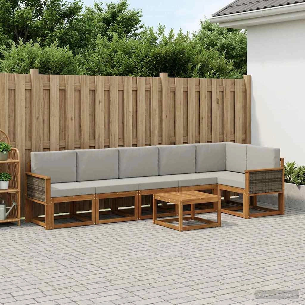 Set di divani da esterno 7 pz Naturale e Grigio Chiaro 3385267