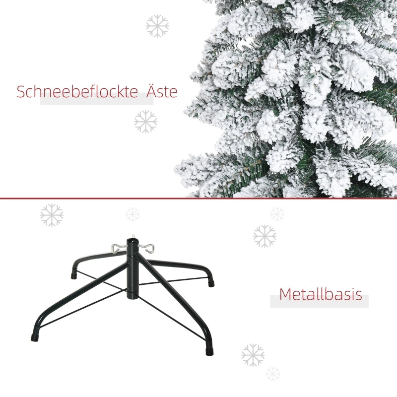 Albero di Natale artificiale, innevato, dal design sottile, ignifugo, 180 cm, verde/bianco