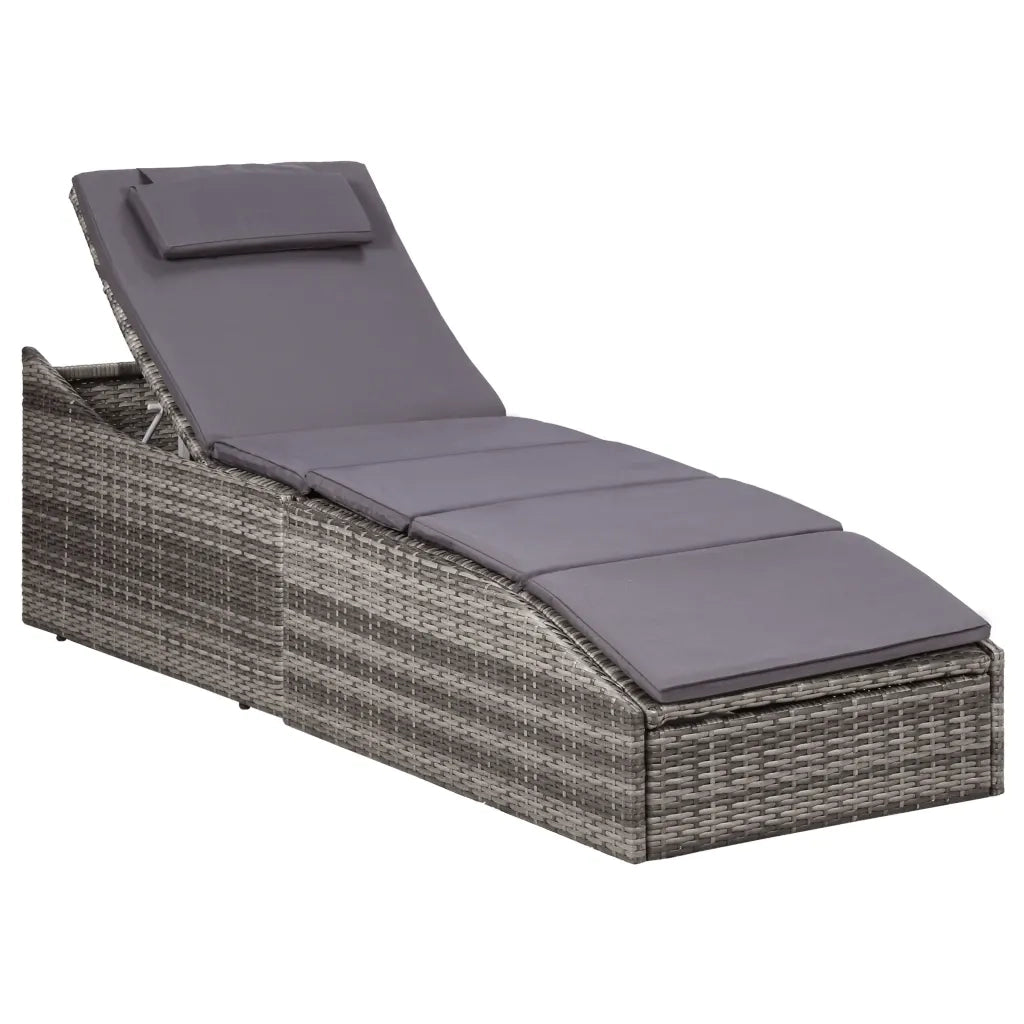 Lettino Prendisole con Cuscino in Polyrattan Grigio cod mxl 27027