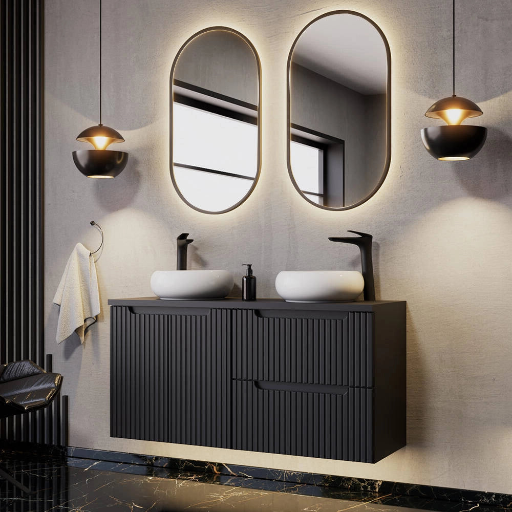 Mobile Sottolavabo da Parete NEWPORT con 2 Cassetti 60 x 60 x 40 cm - Nero [en.casa]