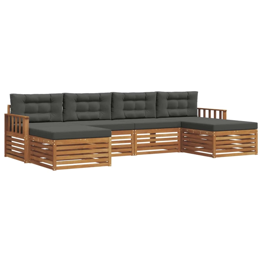 Set divani 6 pcs Naturale e Antracite Legno di Acacia Massello