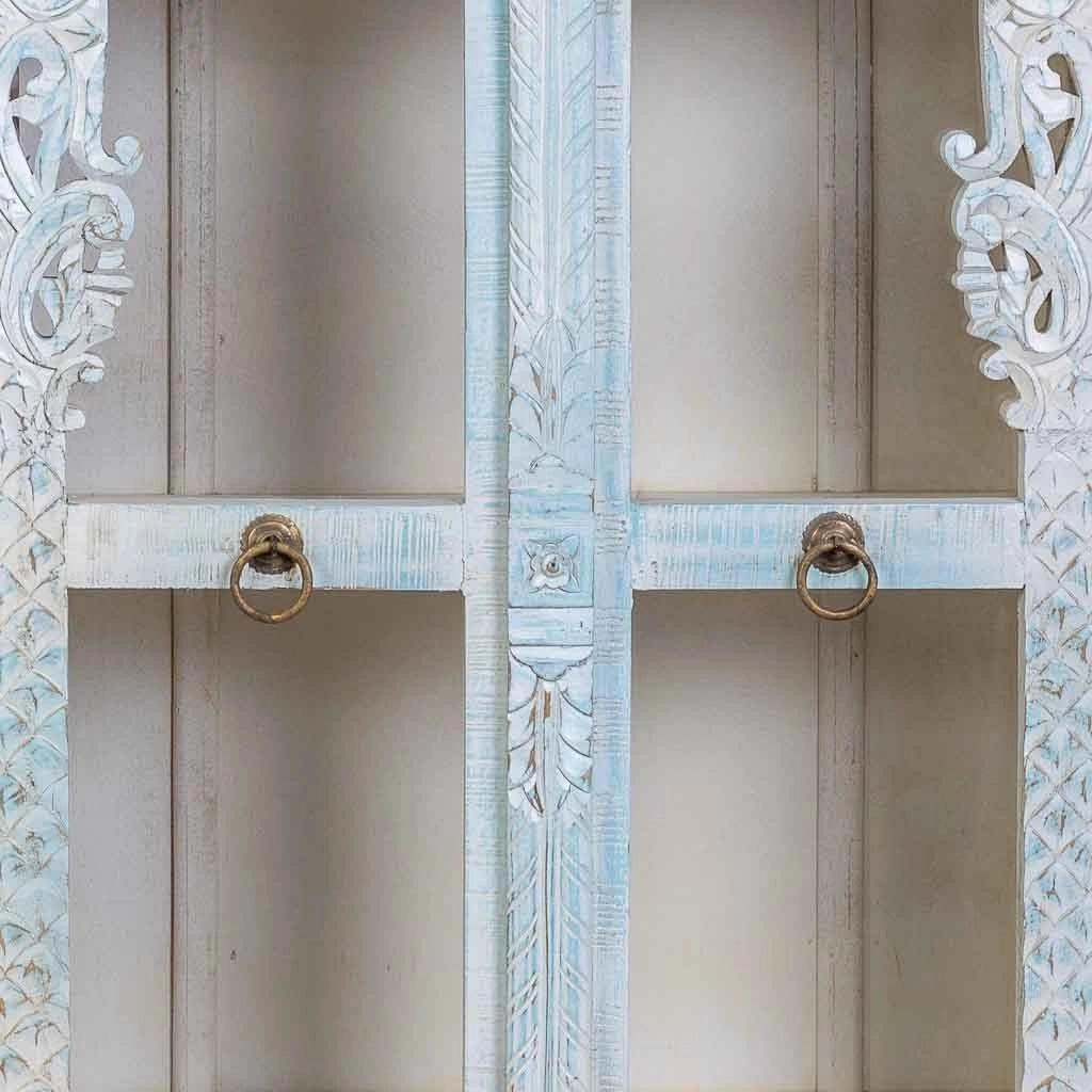 Vetrina in legno artigianale bianca e blu, 91x40x180h cm