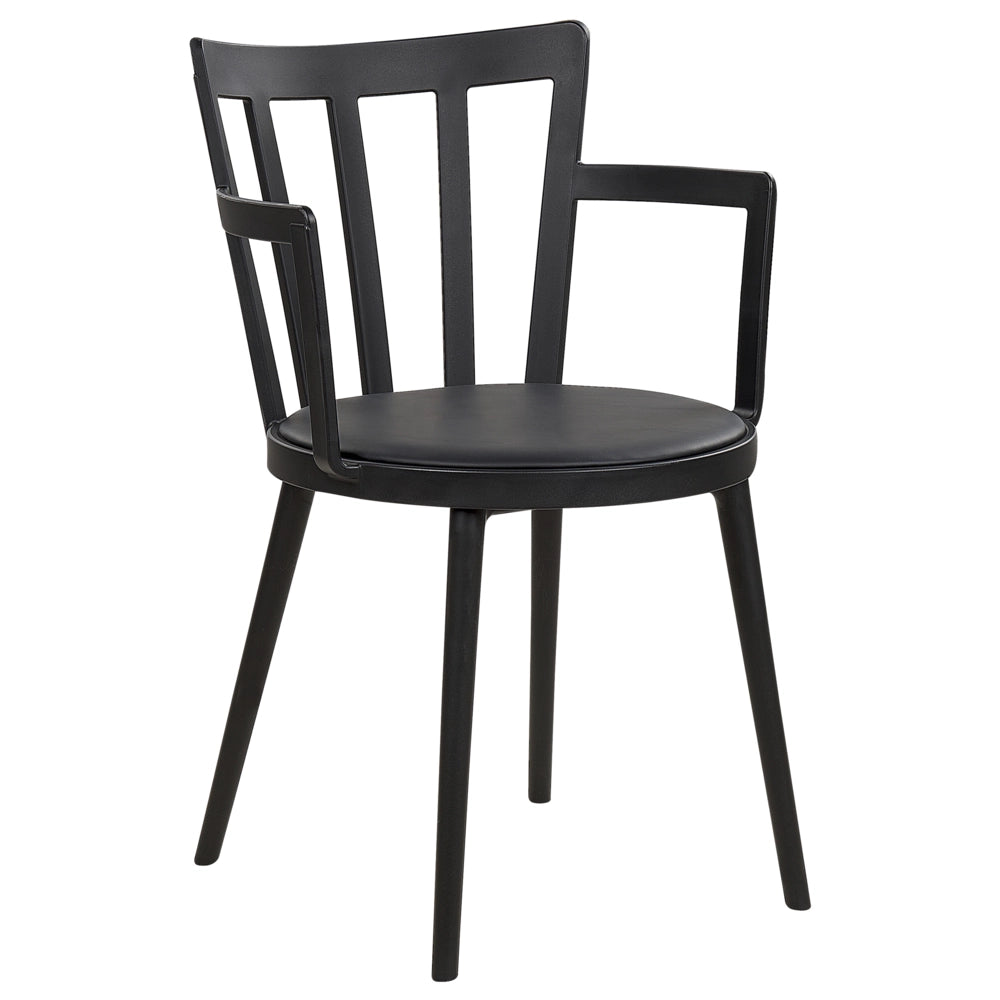 Set di 4 sedie da pranzo Seduta imbottita sintetica nera Schienale aperto in ecopelle con braccioli Soggiorno moderno minimalista