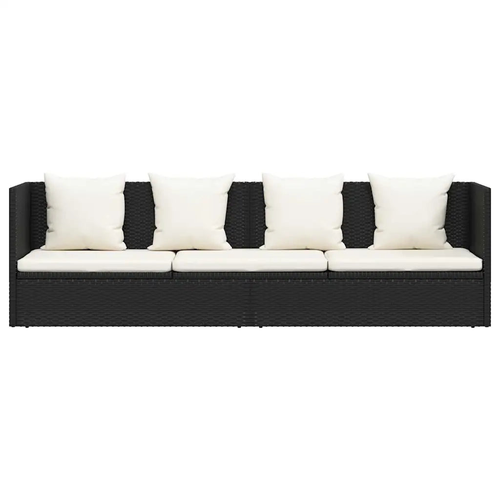 Lettino da Giardino con Cuscini in Polyrattan Nero cod mxl 15359