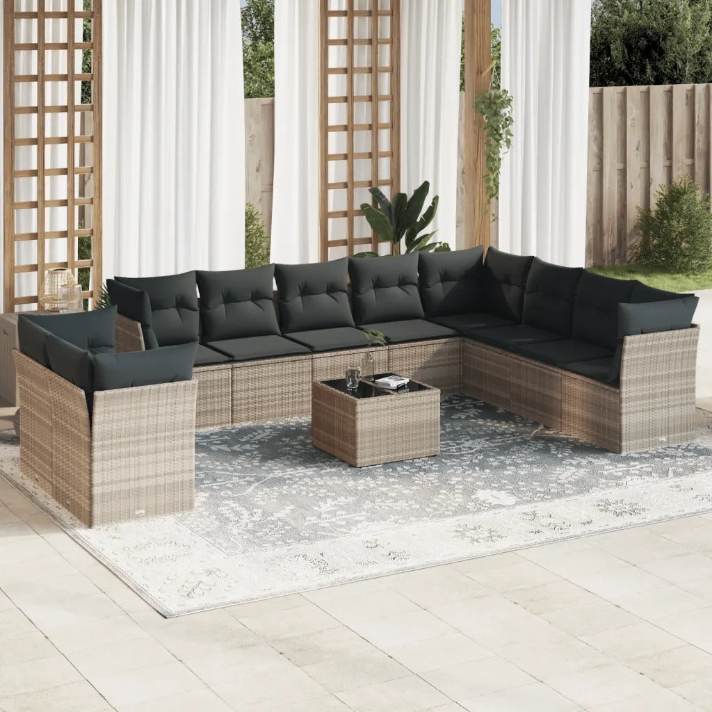 Set Divani da Giardino 11 pz con Cuscini in Polyrattan Grigio 3249711