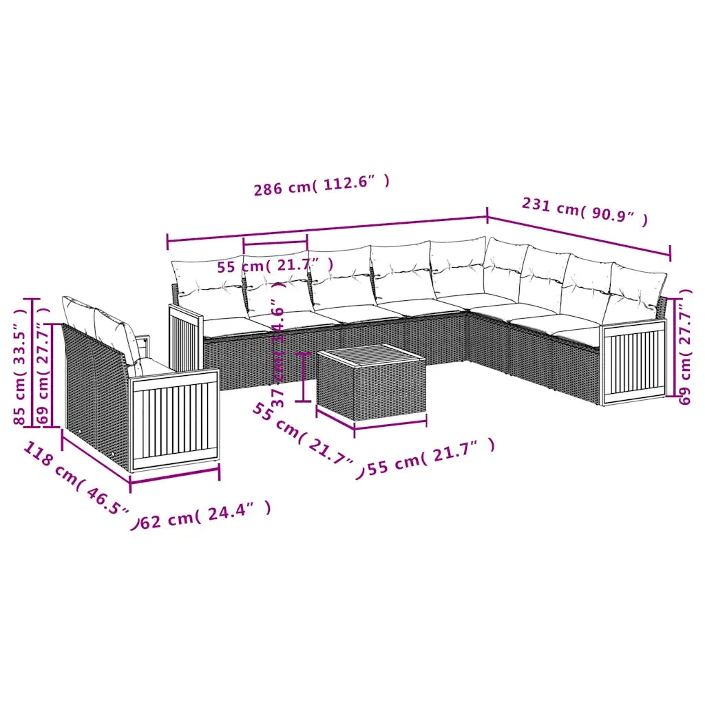 Set Divani da Giardino 11 pz con Cuscini Grigio in Polyrattan 3227804
